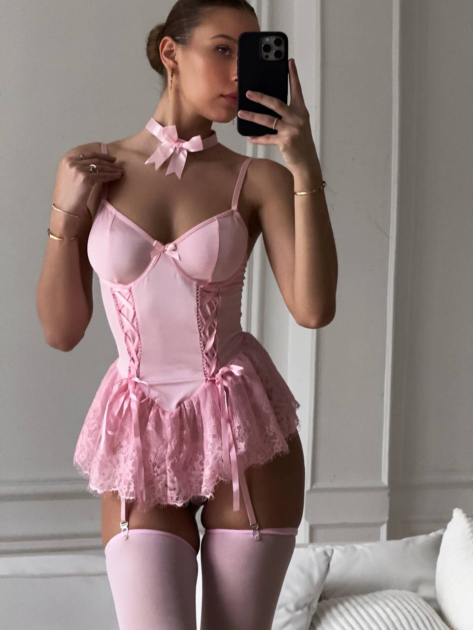 Set Babydoll din Satin și Dantelă